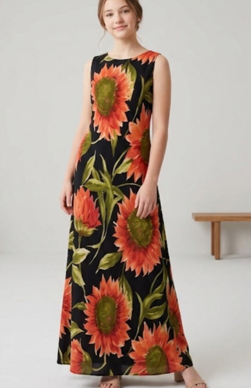 Vintage Ronni Nicole Black and Green Sleeveless Sundress